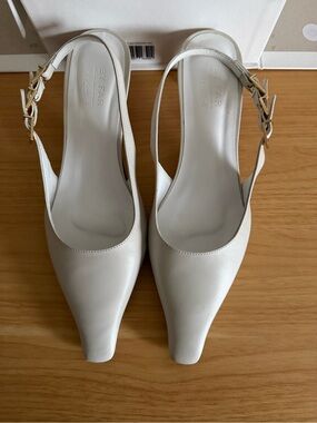 BY FAR Cream Slingback Square-Toe Leather Pumps